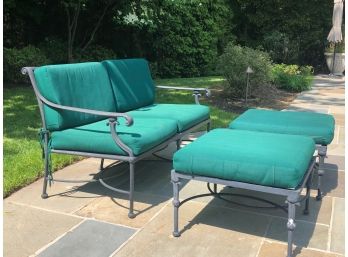 High End Metal Setee And 2 Ottoman With Sunbrella Cushions * RYE NY PICK UP