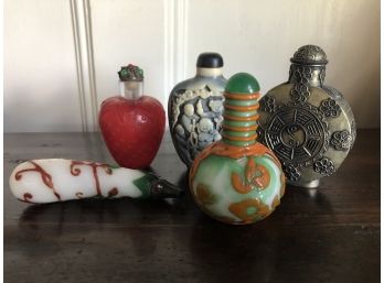 Set Of 5 Various Snuff Bottles - Including Metal And Carved - 3/3