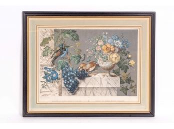 French Print 'Groups Of Flowers, Fruits And Birds'