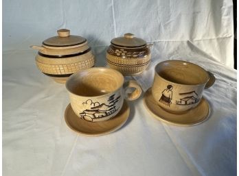 South American Art Wooden Coffee Set