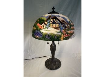 Gorgeous Art Nouveau Reverse Painted Lamp