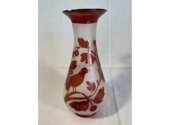 Bohemian Ruby Etched Glass Vase