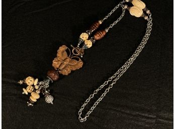 Wooden Beaded Butterfly Necklace