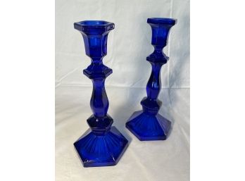 Gorgeous Cobalt Glass Candlestick Holders