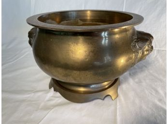 Antique Asian Art Brass Pot With Stand