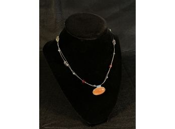 Costume Necklace With Large Orange Stone