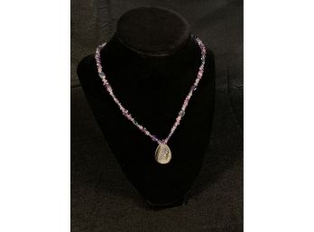 Stunning Crushed Crystal And Geode Necklace With Purple Beads