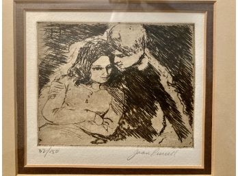 Joan Purcell 32/150 Charcoal Print Of Young Couple Pencil Signed And Numbered