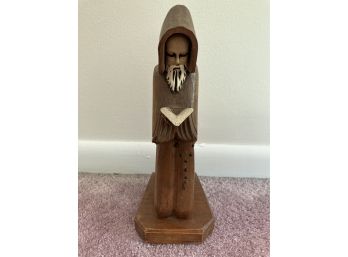 Carved Wooden Monk With Book