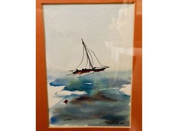 Selma Chandler, Single Sailboat Watercolor