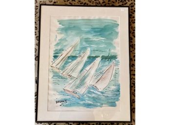 4 Boats On Water An Original Birdsey Regatta Watercolor