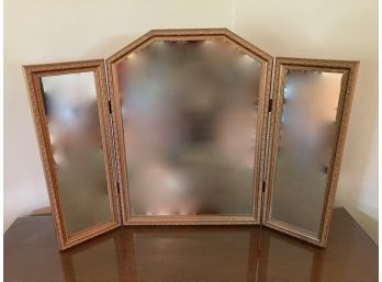 Trifold Vanity Mirror With Gold Edge