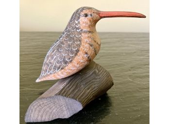 Carved Wooden Sandpiper On Driftwod