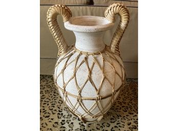 Large Clay And Wicker Floor Vase