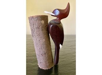 Mohagany Carved Woodpecker, Handmade In Argentina By The Wichi People