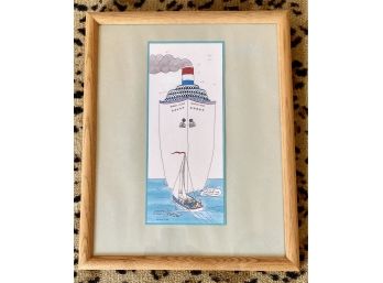 1/16/86 Framed Hand Drawn Cartoon Fantome Freeport To Nassau By Jim Beran