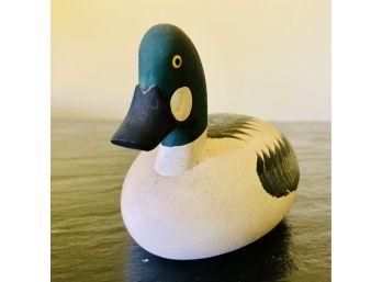 Carved Wooden Mallard - Signed, Cream Signed