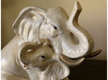 Ceramic Elephant - Beautiful White Elephant With Baby Elephant