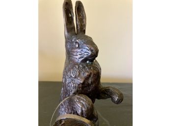 Cast Bronze Rabbit Figurine With 2 Metal Easter Baskets