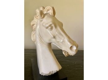 Carved Alabaster Horse Head On Marble Base