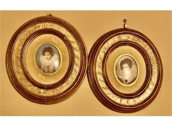 Antique Oval Cameos S/2 Made In Italy Of 2 Very Victorian Ladies In Very Nice Antique Frames