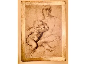 Etching Transfer Of Madonna With Child From Firenze Italy