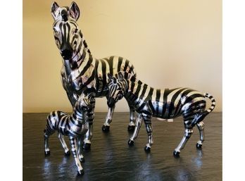 Family Of Ceraic Faux Silver Zebras S/3, FF Japan