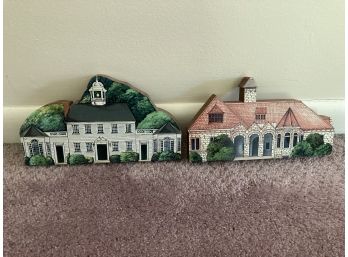 Fairfield CT Town Hall And Pequot Library Painted Wood Plaques