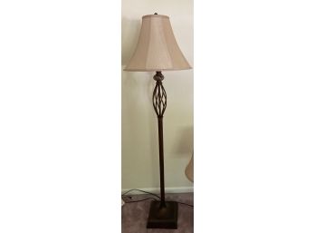 Brushed Bronze Finish Floor Lamp With Marble Accent And Cream Shade