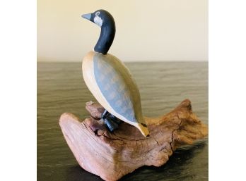 Carved Wooden Canadian Goose On Driftwood