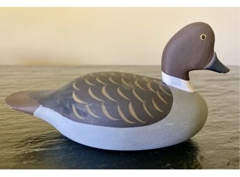 Carved Wooden Mallard - Signed, Brown