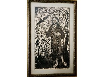 Pencil Signed Bernard Riley 8/25 Woodprint Of St Francis