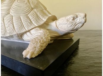 Carved Alabaster Tortoise On Marble Base