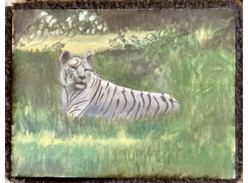 White Tiger In Meadow Oil On Canvas