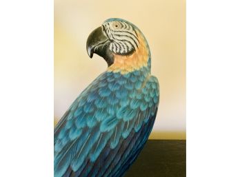 Carved Wooden Painted Parrot On Driftwood Base