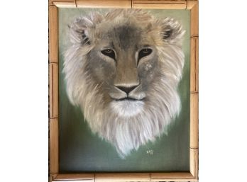 R. Peti 1978 Original Oil Lion Face In Bamboo Frame