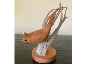 Carved Wooden Titmouse, Signed Roos, 2 Chips Repaired. Signed And Numbered