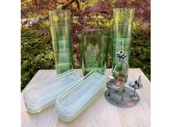 Summer Is Here...Set Of 8 Mealmine Glasses And Pitcher, Set Of 8 Corn Dishes And BBQ Man By Hina & Kunst