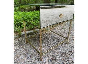 Mirrored Side Table With Gold Bamboo Base