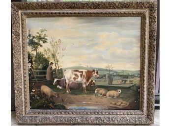 Vintage Farm Scene Oil Painting