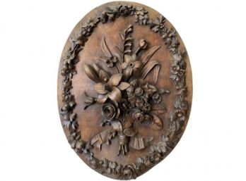 Carved Wood Floral Plaque