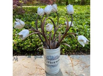 Awesome Ceramic Tulips With Metal Stems And Vintage Jar