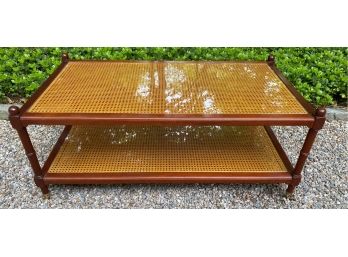 Cane And Glass Coffee Table On Casters - Excellent Condition!