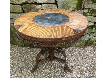 Wicker And Wood Side Table Marble Center