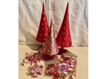 Pier 1 Red & Pink Glass Christmas Tree Table Decor & Sparkle