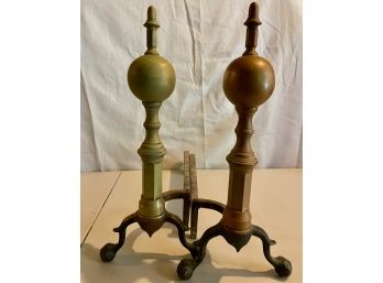 Pair Vintage Ball & Claw Foot Brass Andirons