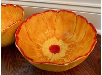 Pair Of Orangella Floral Form Serving Bowls (2)