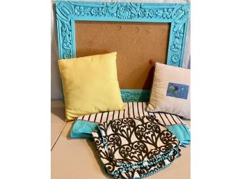 Teal Carved Cork Board, Throw Pillows, Sheets