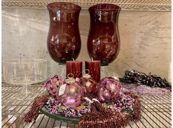 Pottery Barn Amethyst Hurricanes & Table Decor