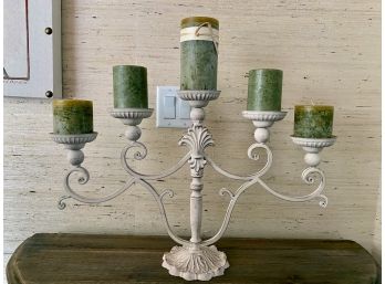 White Metal Candleabra With 5 Candles